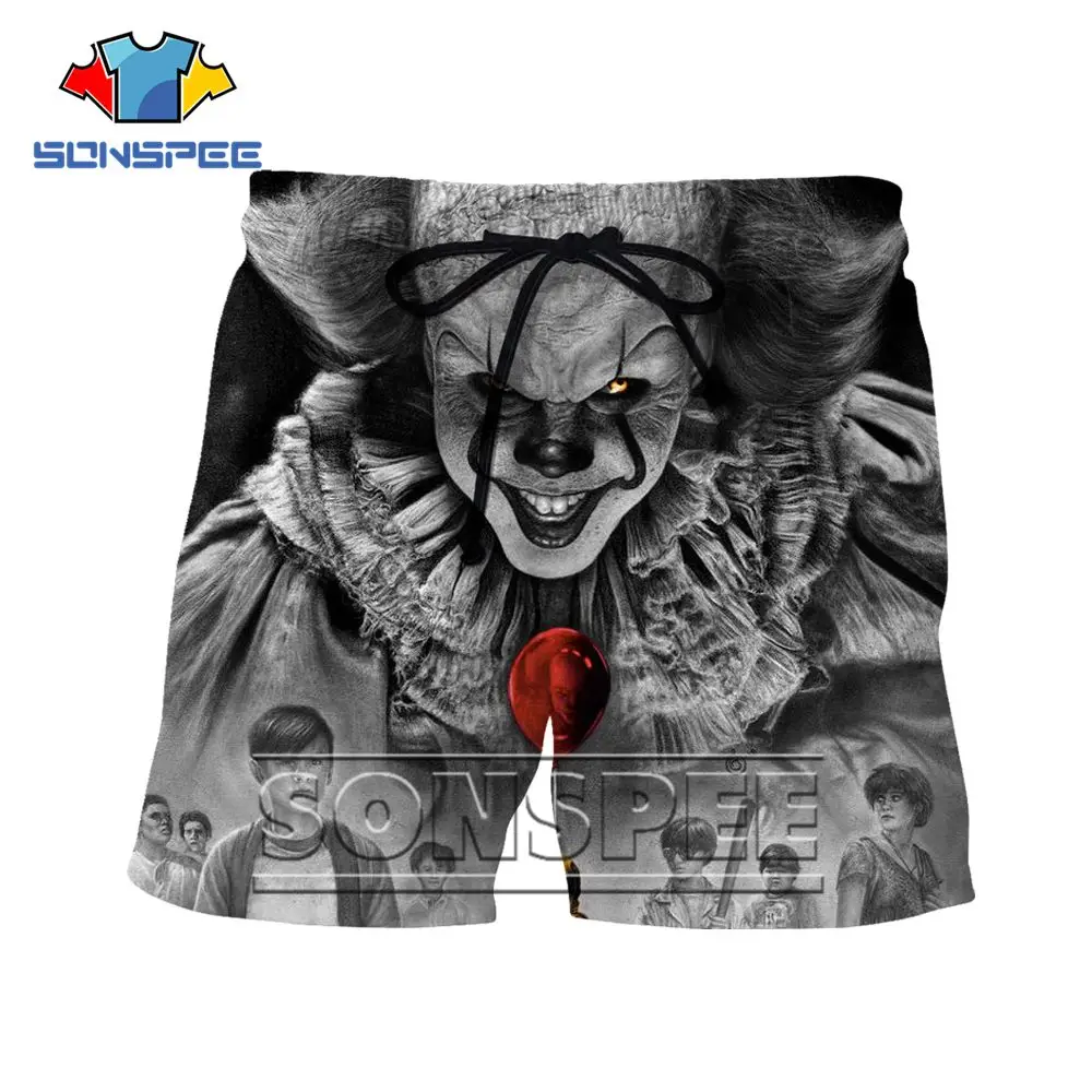 

SONSPEE Summer 3D Printing Movie It Chapter Two Shorts Men Women Shorts Clown Horror Funny Harajuku Beach Shorts Men Short