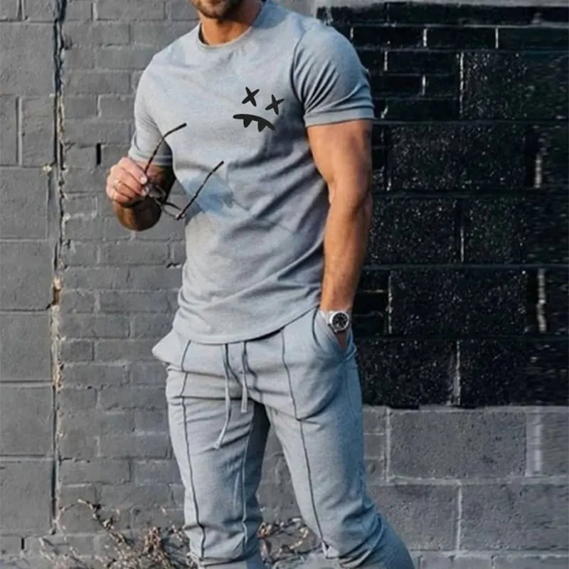 Мужской спортивный костюм Повседневный пуловер с круглым вырезом и короткими