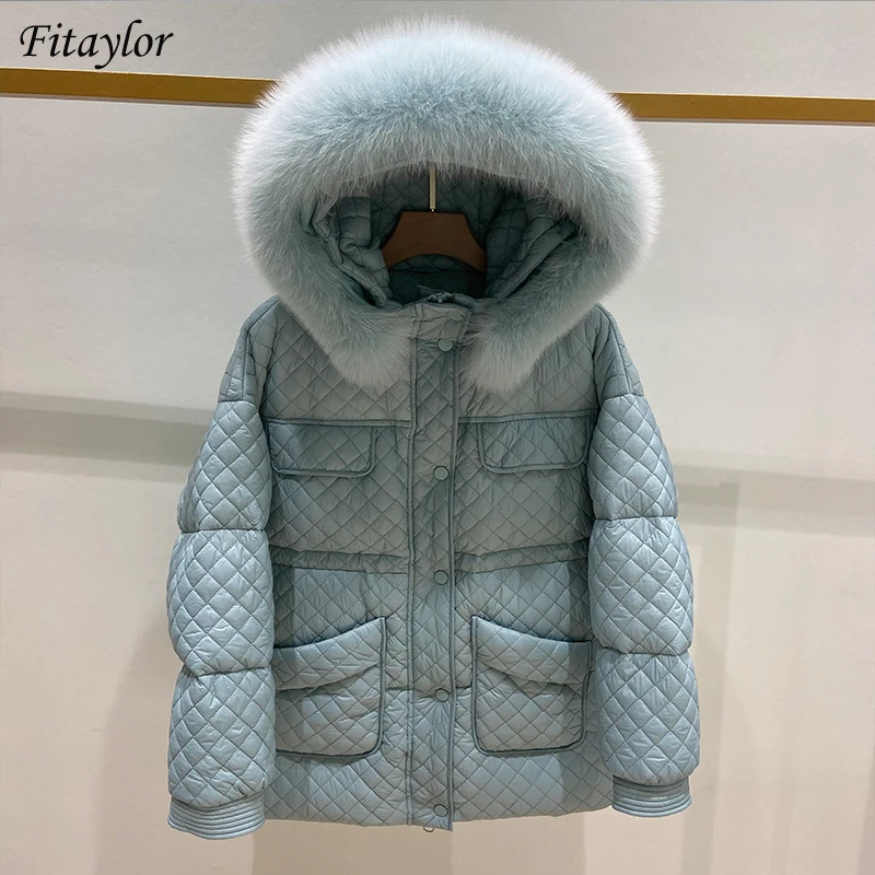 Fitaylor зимние парки для женщин 90% белый утиный пух большой натуральный Лисий мех