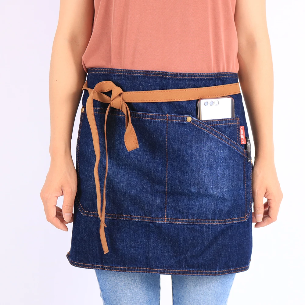 WEEYI джинсовый фартук с бантом и коротким фартуки для Пособия по кулинарии