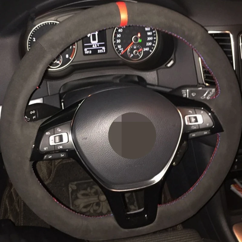 DIY черная замша чехол рулевого колеса автомобиля для Volkswagen VW Golf 7 Mk7 Sharan 2016 новинка