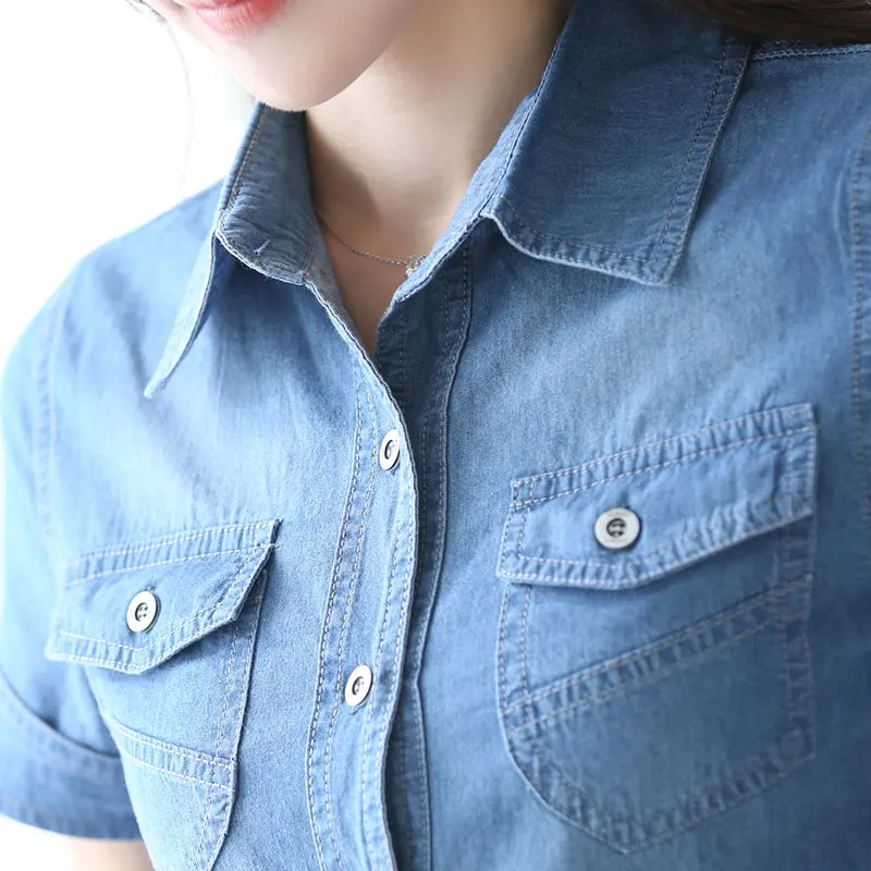 женская повседневная одежда 2019 летние модные свободные женские джинсовые блузки