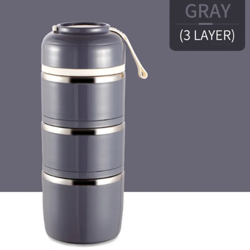 3 layer gray Японский термос для обедов, коробка для стаканов, герметичная коробка из нержавеющей стали, Bento Box, детский портативный для пикника, школы, пищевой контейнер кухонный - Цвет: 3 layer gray