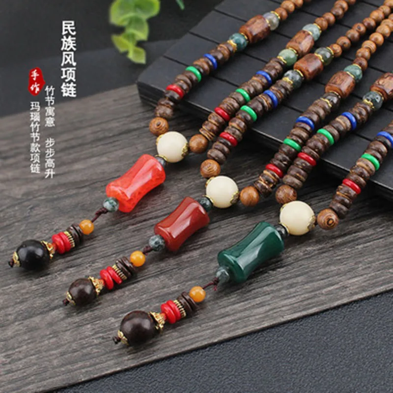 Ожерелье из непальского дерева с Бусиной Будды в национальном стиле длинная