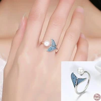 canze s925 sterling silver women diamond ring adjustable fashion mermaid bubble pearl ring jewelry