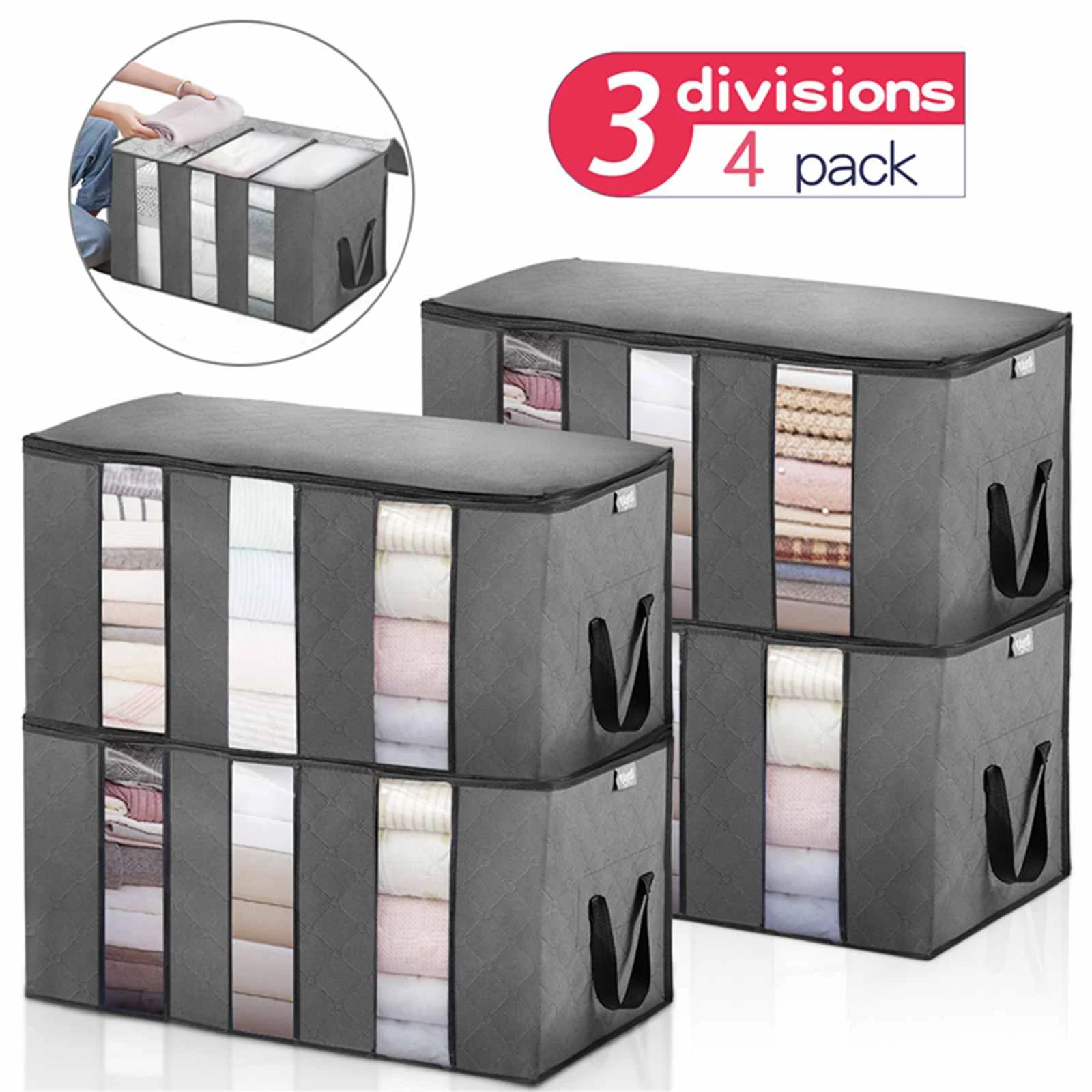 

4pcs 90L Foldable Clothes Quilt Storage Bags Blanket Closet Sweater Organizer Box Sorting Pouches Clothes Cabinet Container Home