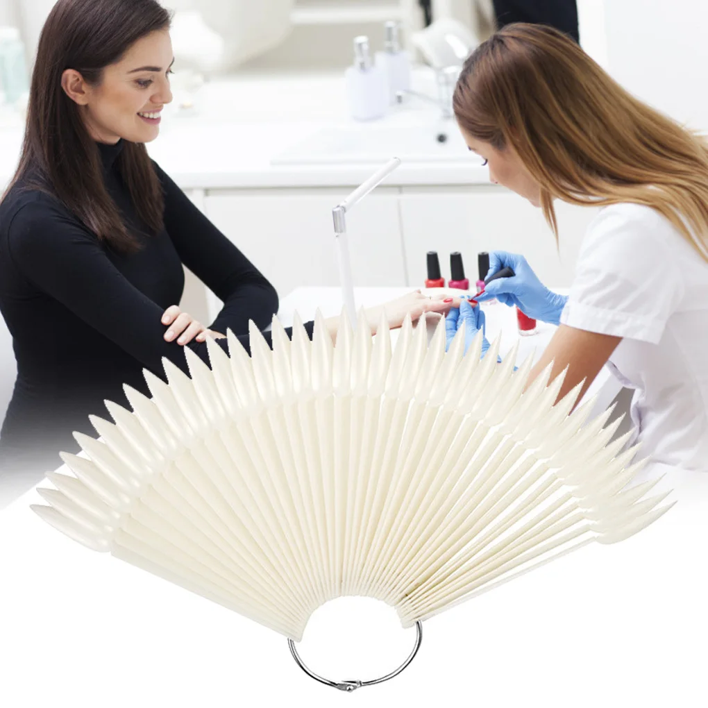 50pcs Nail Art False Tip Sticks Display Fan Manicure DIY Practise Tips Palette Transparent | Красота и здоровье