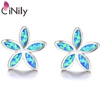 cinily flower shape blue white fire opal stud earrings silver plated earrings for women jewelry fashion earring oh4591 92