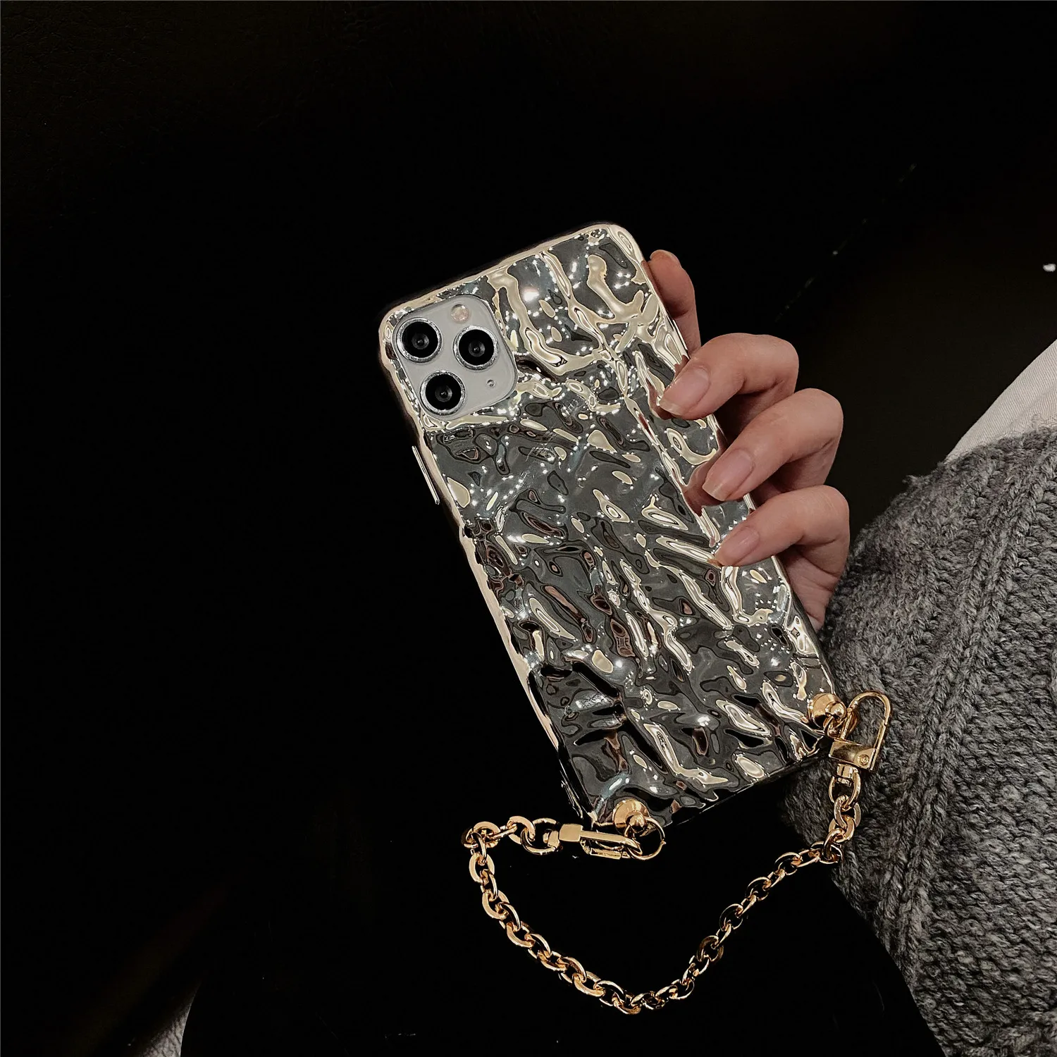 

Cool 3D Silvery Tinfoil Glitter Chain Phone Case for IPhone 11 12 Pro 7 8 Plus Silicone Case for IPhone XR XS MAX Soft Cover