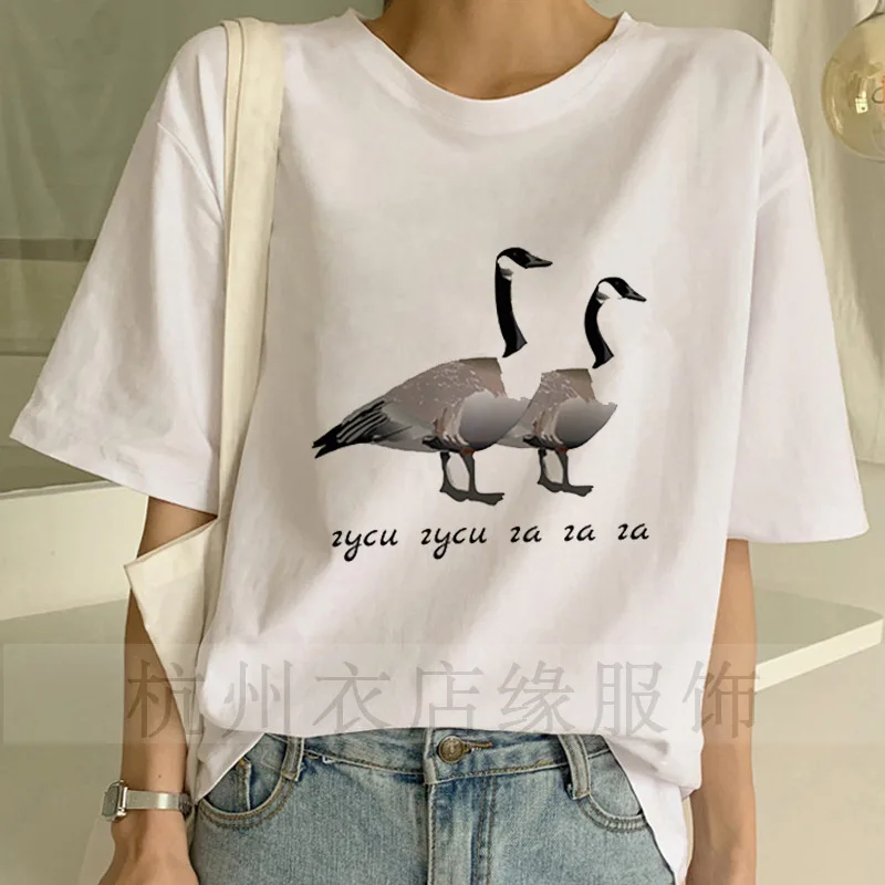 Женская футболка с принтом утки Повседневная Свободная круглым вырезом и