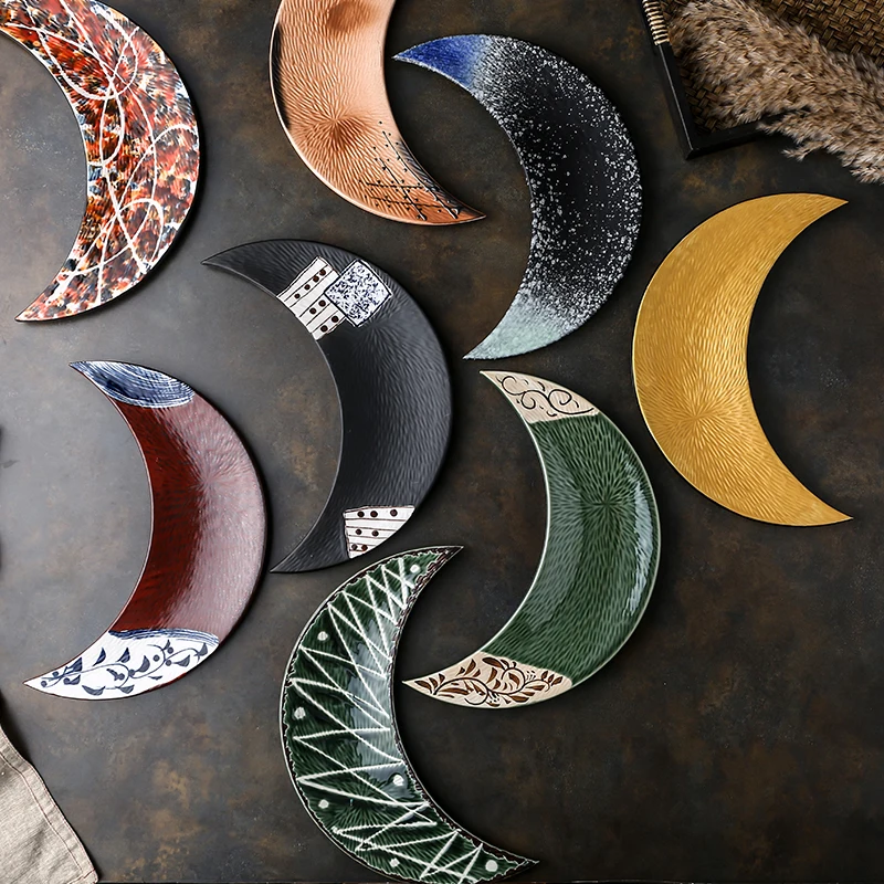 

Creative Hand-painted Ceramic Japanese Cuisine Plate Sushi Dish Snack Moon Plate Sashimi Tableware Restaurant Dessert Tray