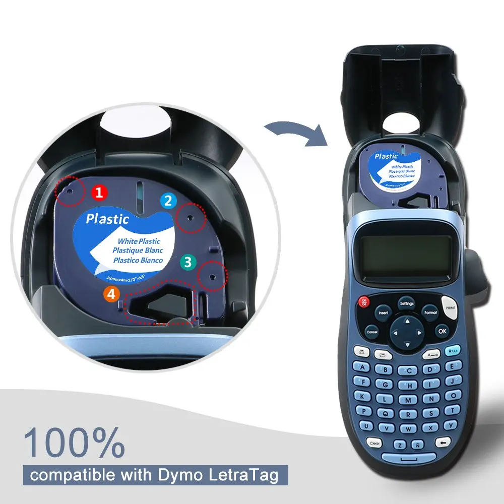 Labelife LT 91201 12 мм * 4 м совместима с Dymo Letratag пластиковая этикетка лента черного на