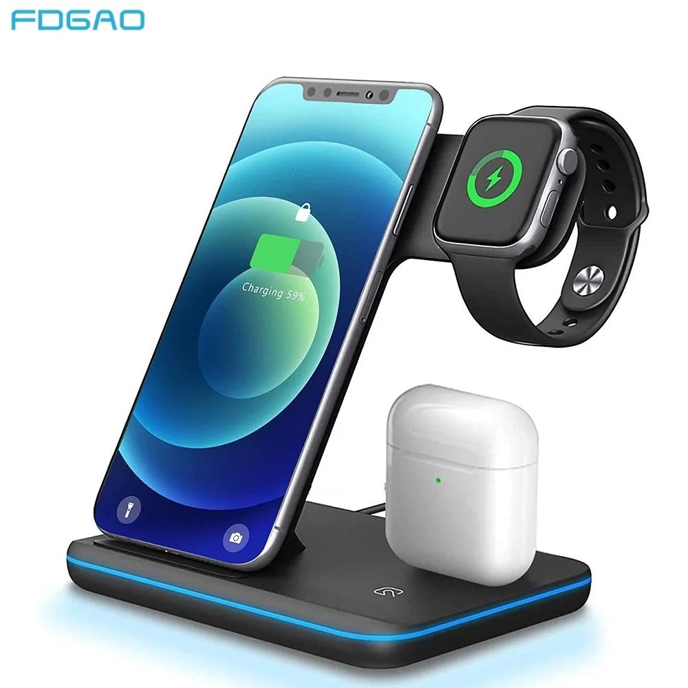 

Зарядная док-станция 3 в 1 FDGAO, 15 Вт, для iPhone 12, 11, XR, XS, X, 8, Apple Watch 2, 3, 4, 5, 6, SE, AirPods Pro