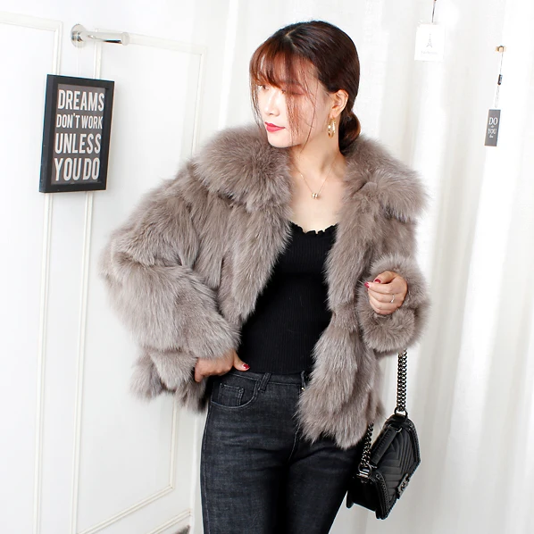 Women's Real Fox Fur coat with Big fur hood Winter Reversible Fur Parka Natural Fox Jacket