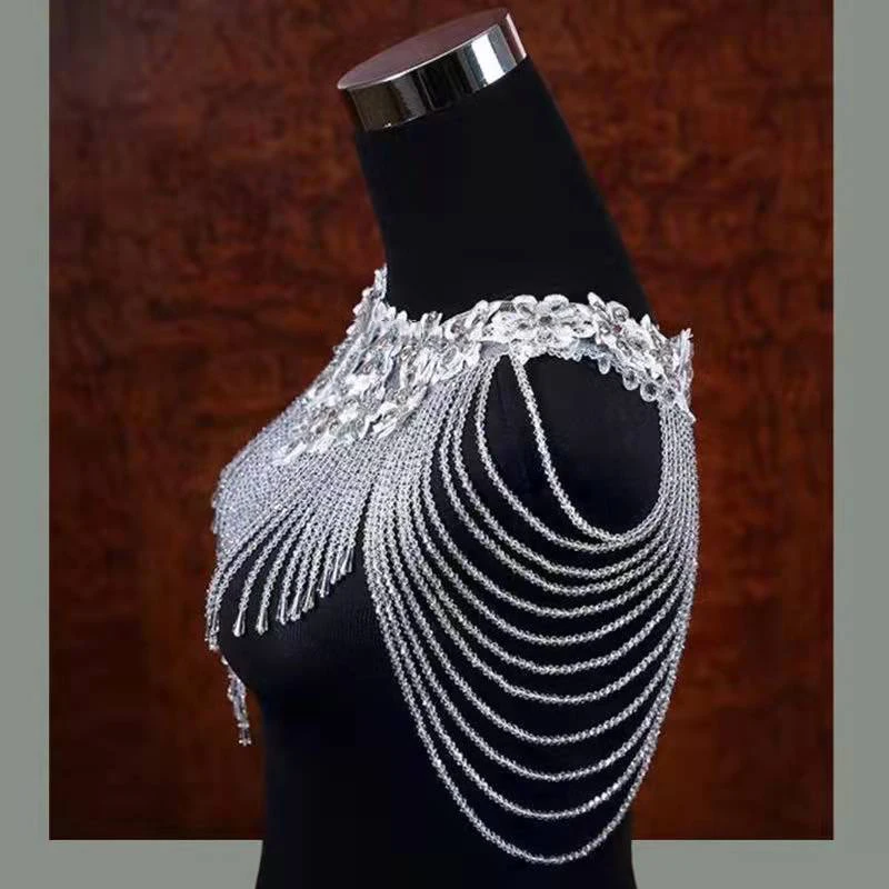 Hot Sale Bride Cape Cover Crystal Beading Wedding Necklace Accessories Lace Flowers Choak Shawl for | Свадьбы и торжества