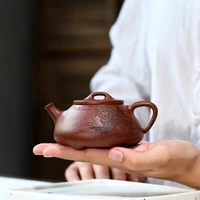 yixing purple clay teapot with mud carved huiziye stone scoop teapot 170ml tea set