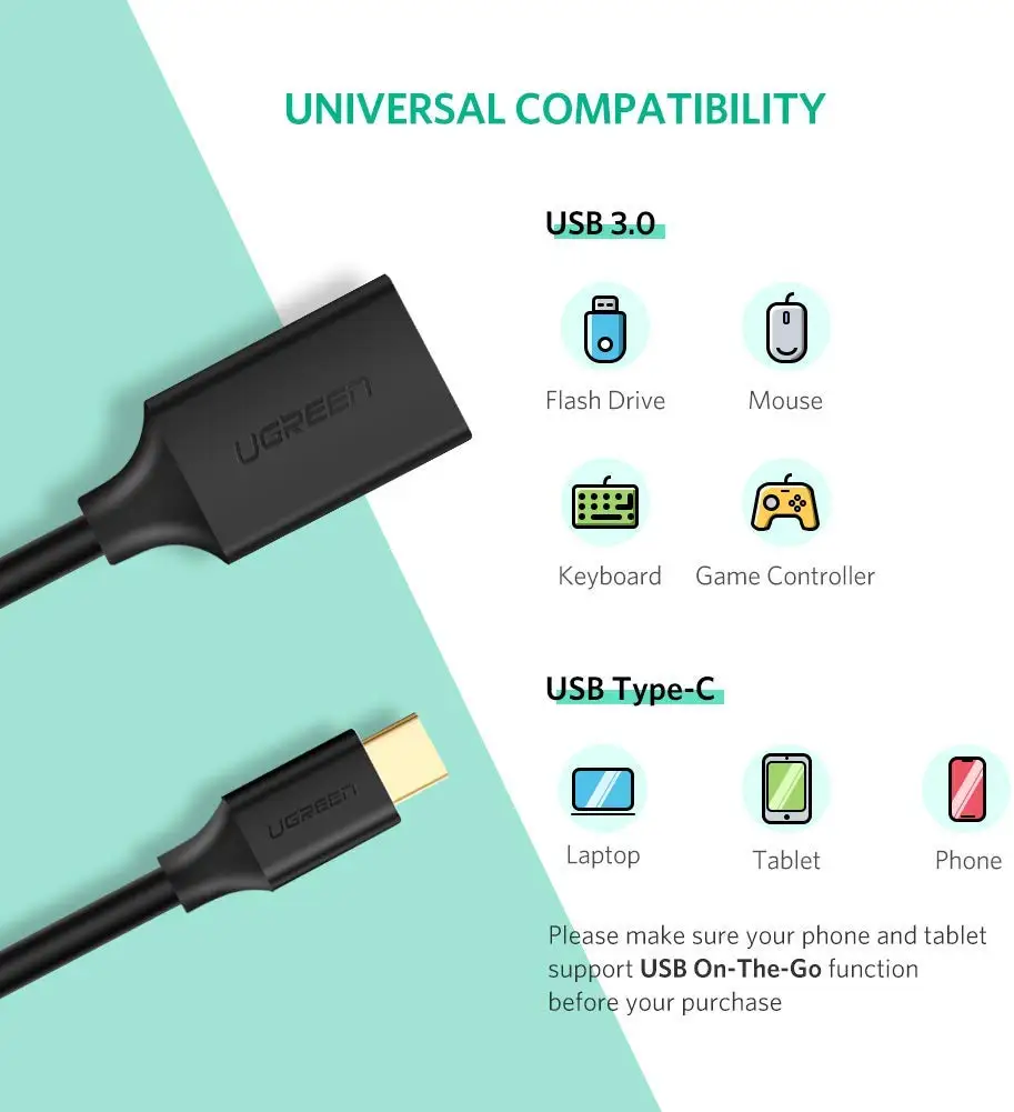 Переходник UGREEN с USB C на папа 3 0 A мама кабельный разъем совместимый MacBook |