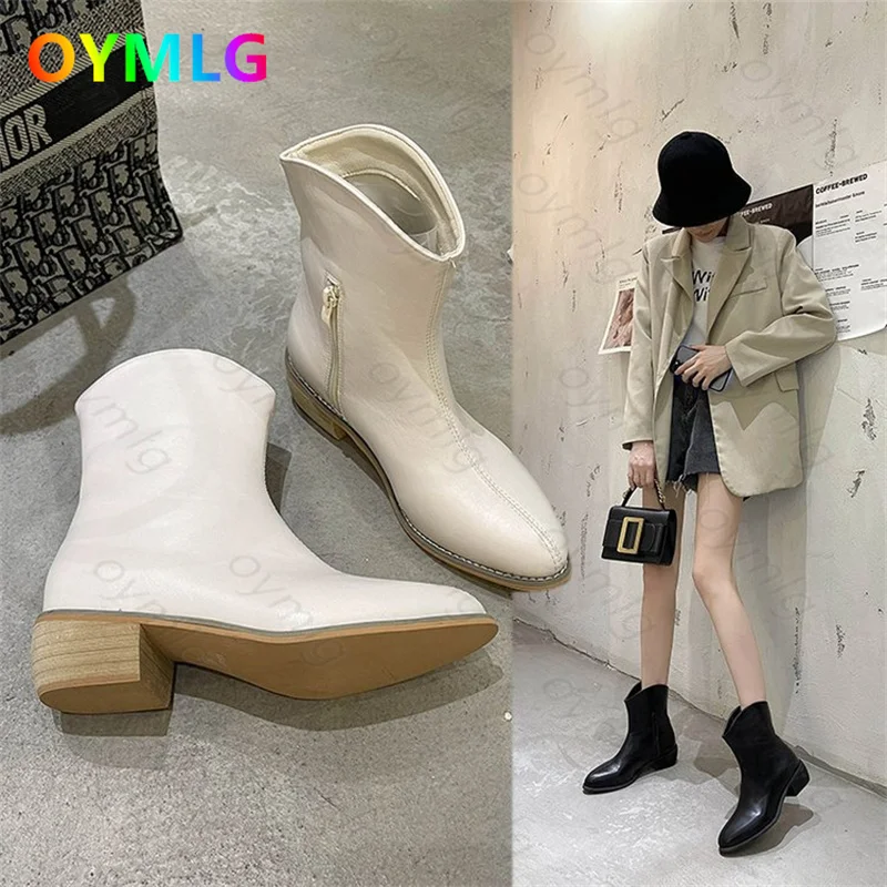 

Autumn and winter new pointed side zipper fashion Martin boots 2021 low-heeled mid-tube female boots solid color fashion boots