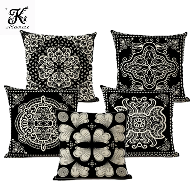Черная геометрия Чешский стиль набор подушек для украшения дома льняная Подушка