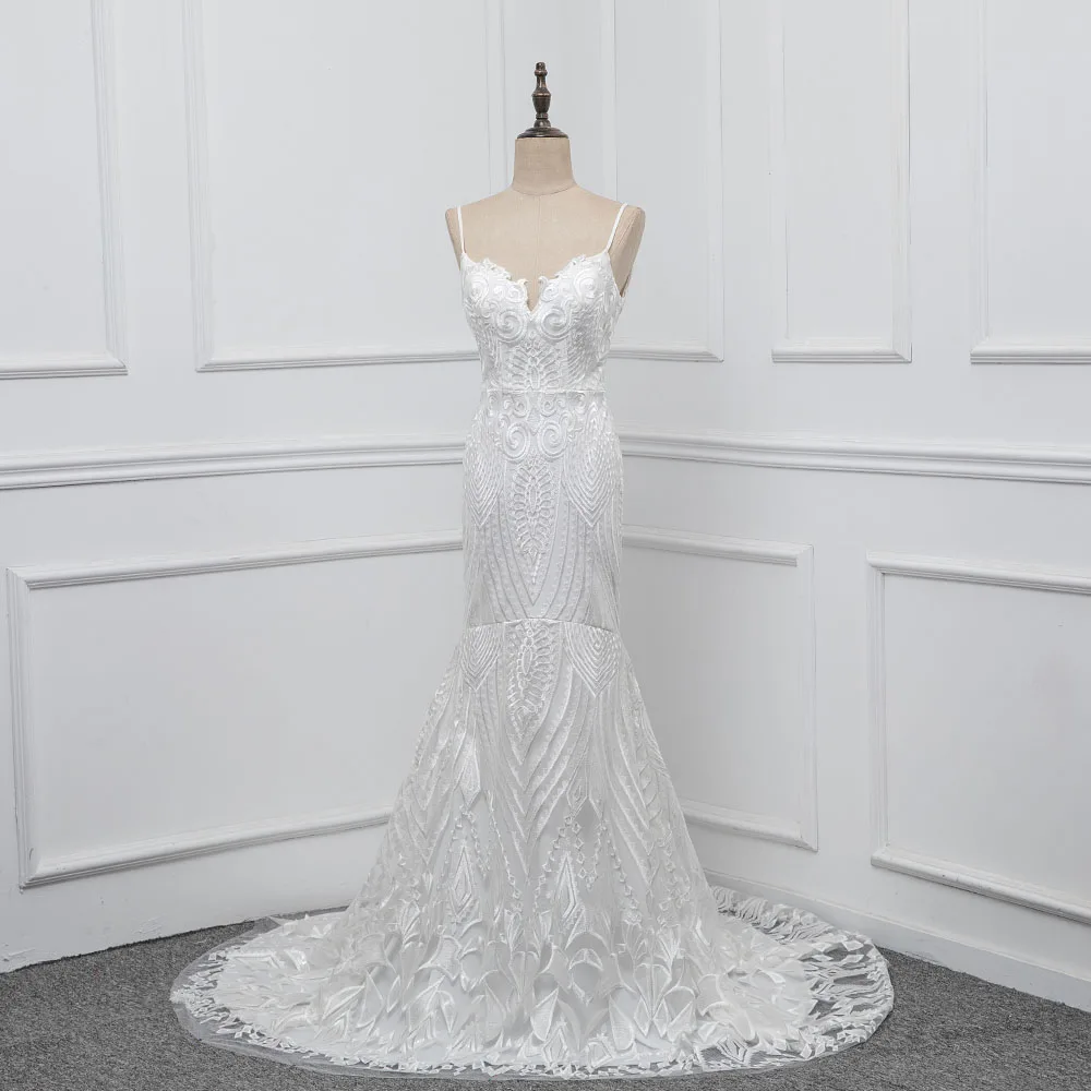 2021 цвета слоновой кости кружева русалка свадебное платье Спагетти спинки