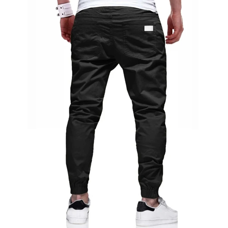 Men's Pure Color Youth Popular Leisure Slimming Overalls Pocket Paste Leather Streetwear Casual Fashion Cargo Pants Jogger Men