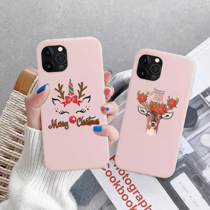 

Christmas deer Phone Case Soft Solid Color for iPhone 11 12 13 mini pro XS MAX 8 7 6 6S Plus X XR
