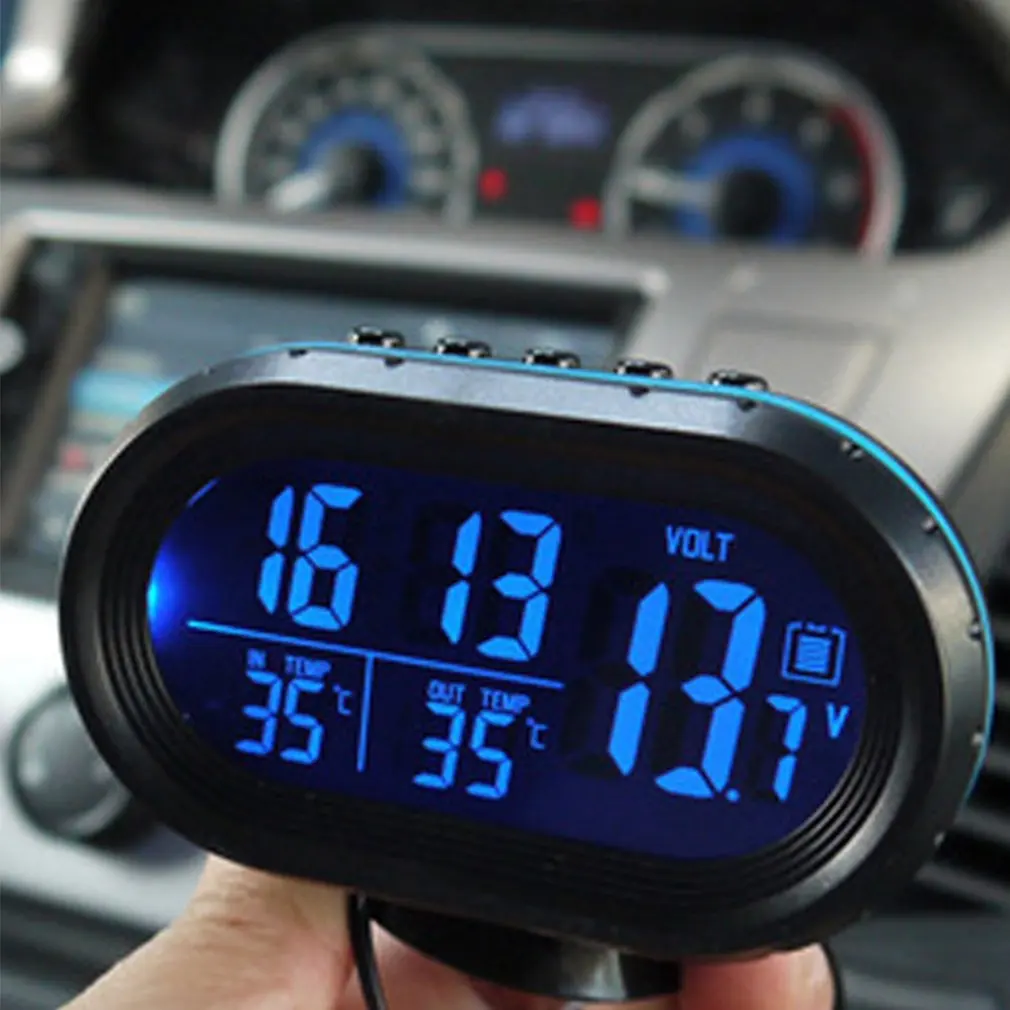 

2 in 1 12V / 24V Digital Auto Car Thermometer + Car Battery Voltmeter Voltage Meter Tester Monitor + electronic Clock hot sale