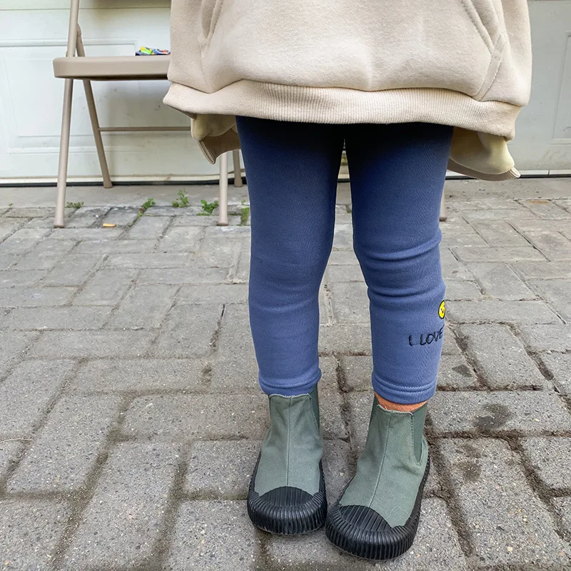 Осень-зима милые теплые леггинсы с вышивкой для девочек 2019 Детские хлопковые