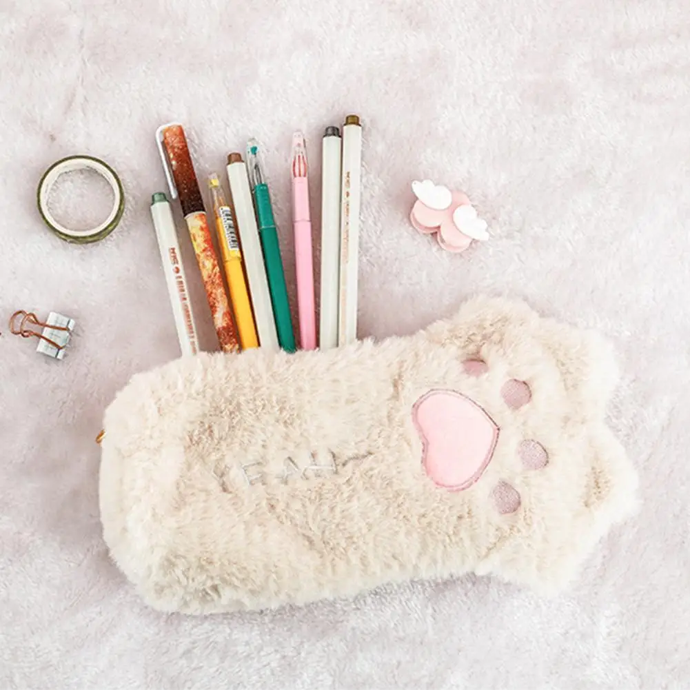 

Cute Cat Paw Plush Pencil Case Korea Soft Pen Bag Pouch High Capacity Student Stationery School Supplies Child Kawaii Purse Gift