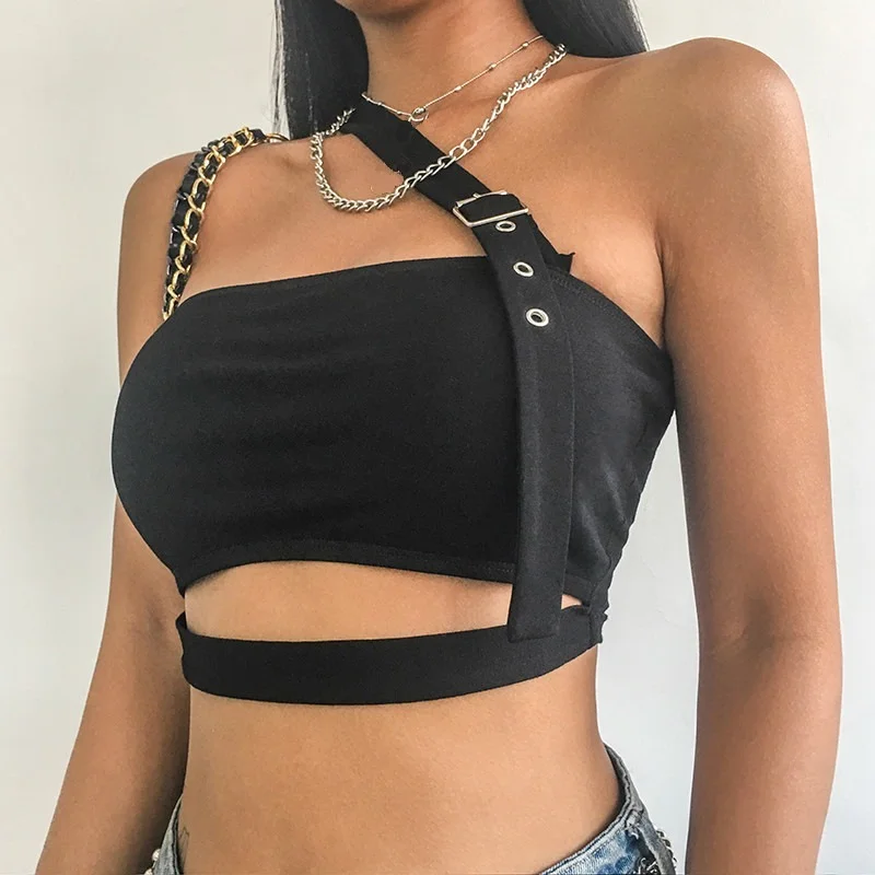 

Women's Black Hollow Vest Short Vest Sexy Streetwear Summer Fashion Halter Short Top