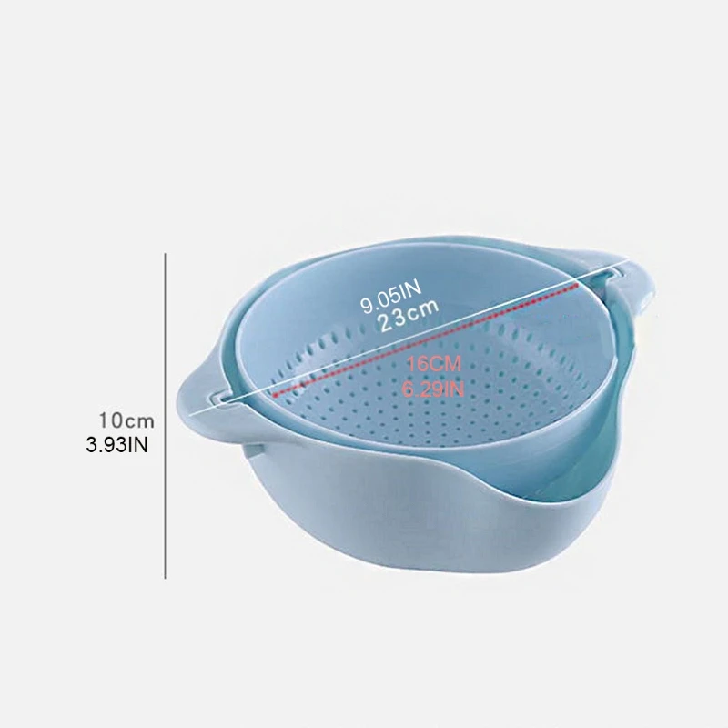 

808A Kitchen Rotating Basin Drain Double-layer Rotatable Drain Basket with Double Handle 2 in 1 Vegetable Fruit Washing Colander