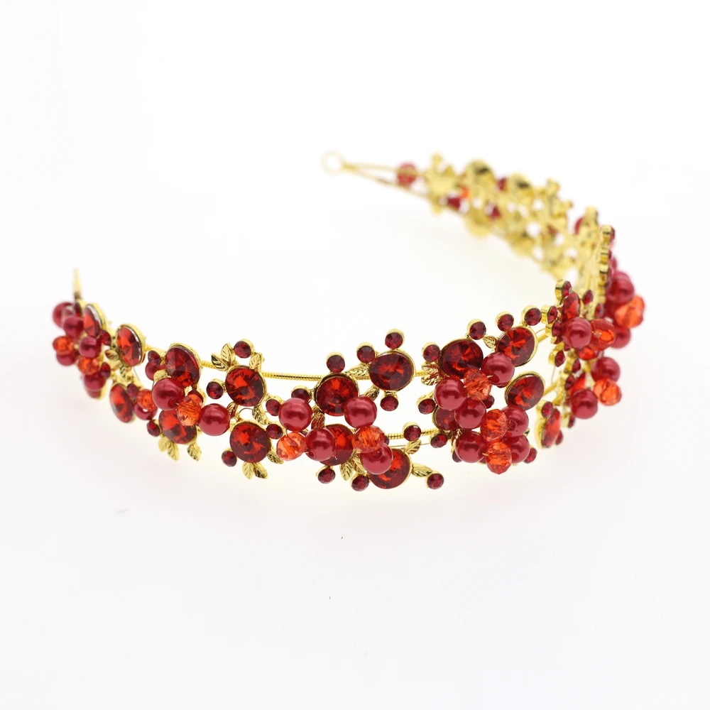 Красная тиара из горного хрусталя корона имитация жемчуга повязка на голову