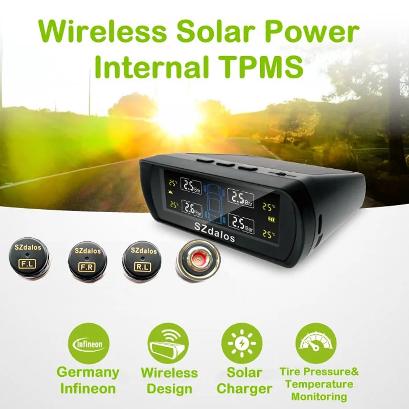 

Wireless solar power external tpms sensor 433.92 mhz digital temperature display tire pressure gauge