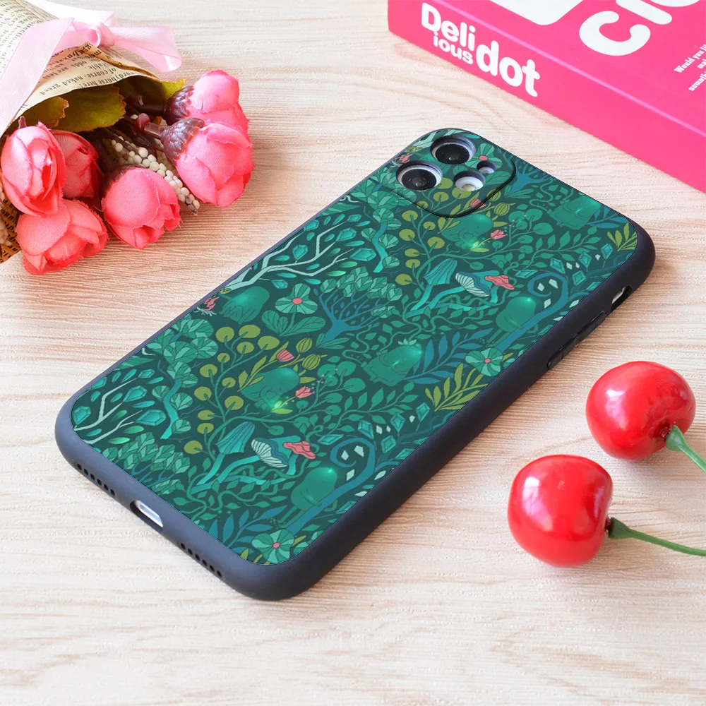 

For iPhone Emerald Forest Keepers. Fairy Woodland Creatures. Tree Plants And Mushrooms Print Soft Matt Apple Case