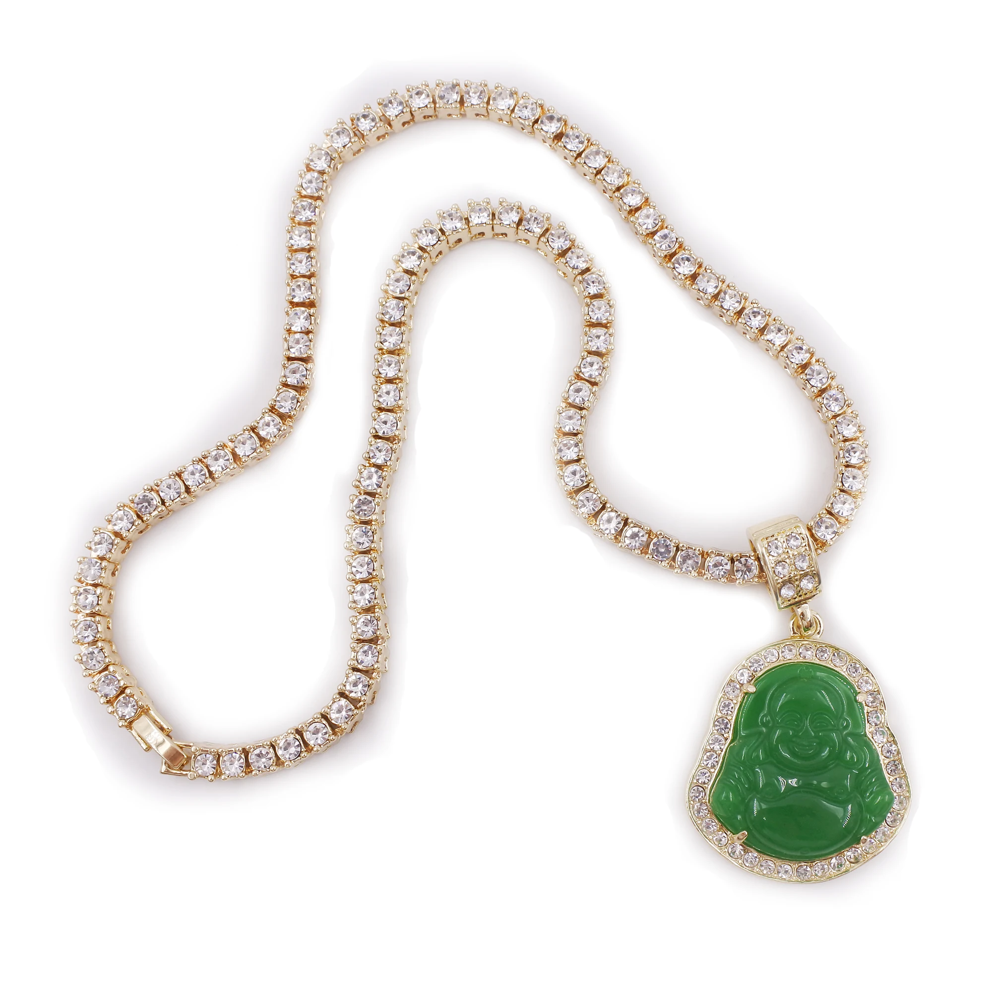 Ожерелье в стиле хип-хоп для мужчин и женщин ювелирное изделие виде Будды с синим