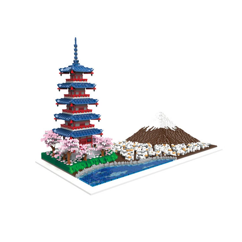 Строительные блоки Fujiyama, Япония, Fuji Mount Chureito, пагода, 3D модель, сборные мини-кирпичи, фигурки, игрушки для детей, подарки