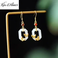 kissflower er188 fine jewelry wholesale fashion woman bride girl birthday wedding gift butterfly square 24kt gold drop earrings