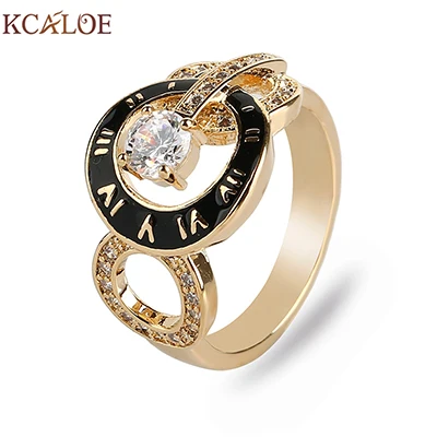 gold black KCALOE Брендовые женские кольца золото/розовое золото цвет кубический цирконий Стразы Капельное масло модные римские цифры женское кольцо Anillos - Цвет основного камня: gold black
