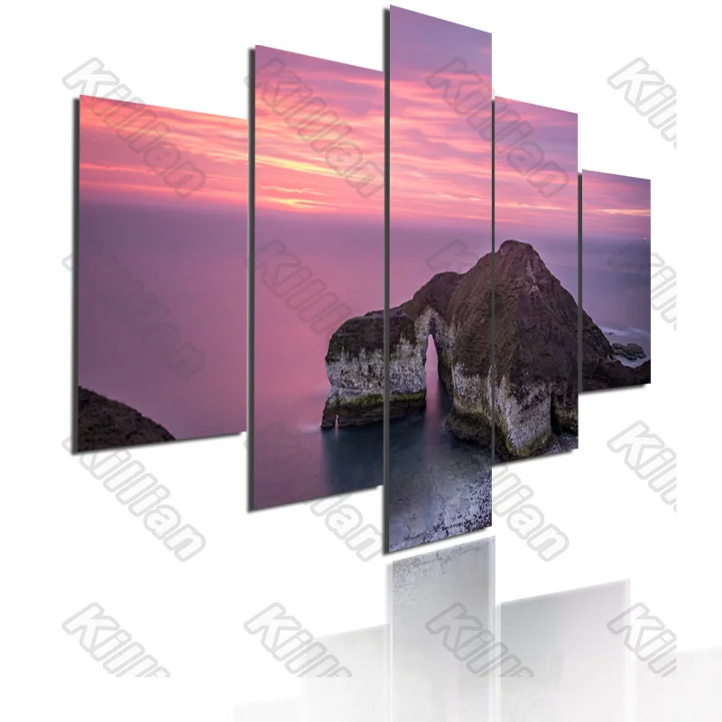 

Modern Style Mural Canvas Paintings Bed Home Decor Prints 5 Pieces Island Pink Purple Sky Decoration Living Room Wall Fresco
