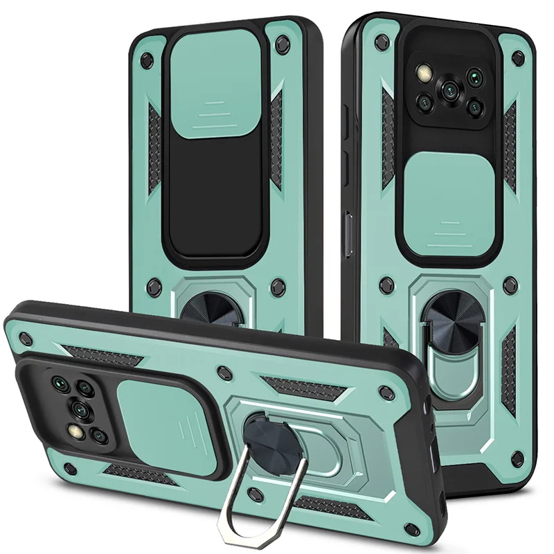 

Armor Ring Bracket Push Window Phone Case For Redmi K40 Note 11 10 9 8 9A 9C 10X 10S 9T Pro 11 Lite 4G For Xiaomi Poco X3 Cover