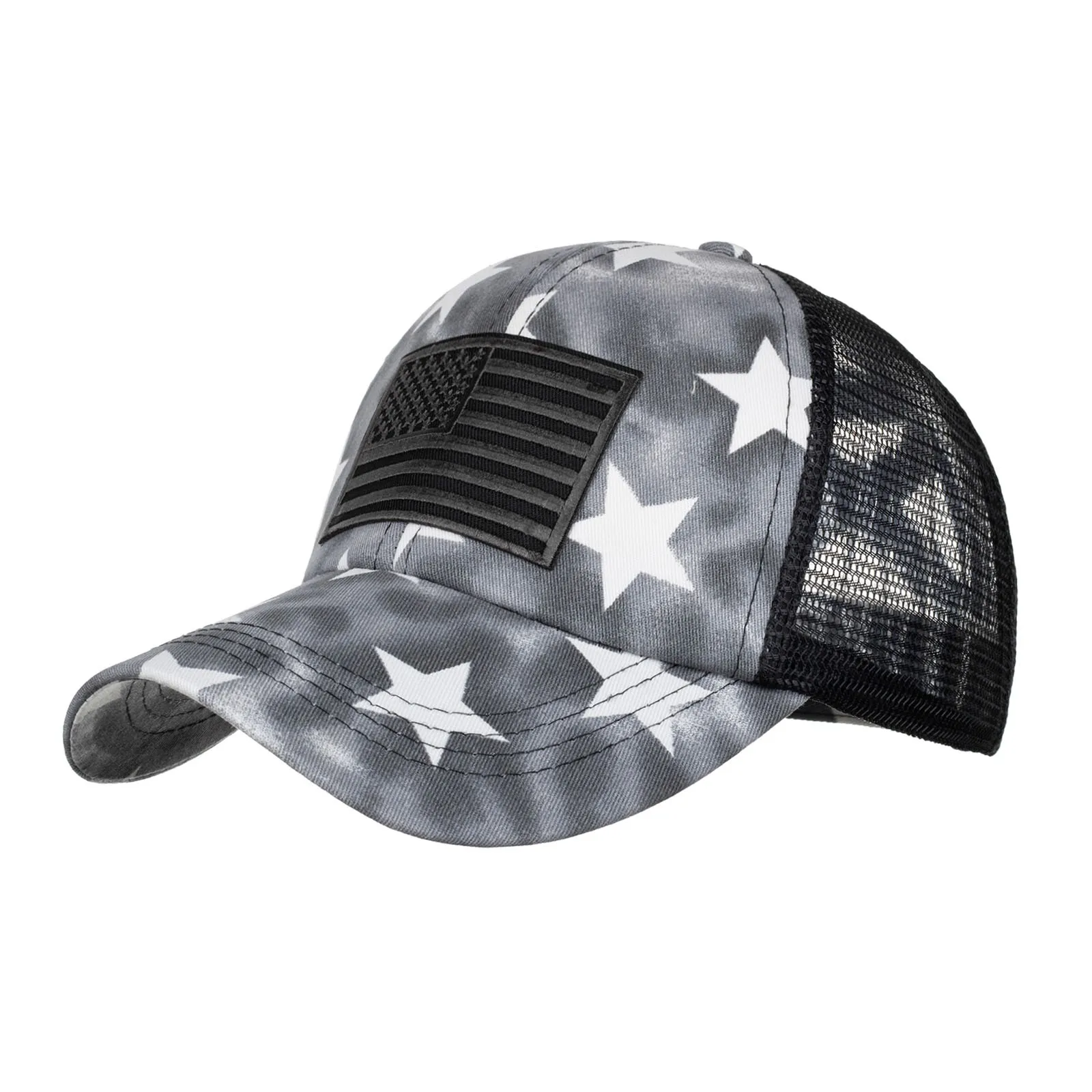 

Trebdty Mesh Cap Summer Baseball Cap Star Print Black Trucker Hat Rapper Hiphop Dad Hat Net Snapback Women Men Outdoor