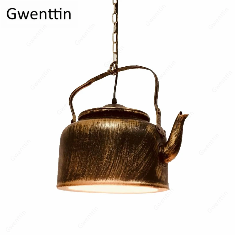 

Iron Kettle Hanging Lamp for Dining Room Kitchen Bar Decor Modern Led Pendant Light Fixture Teapot Industrial Lighting Luminaire
