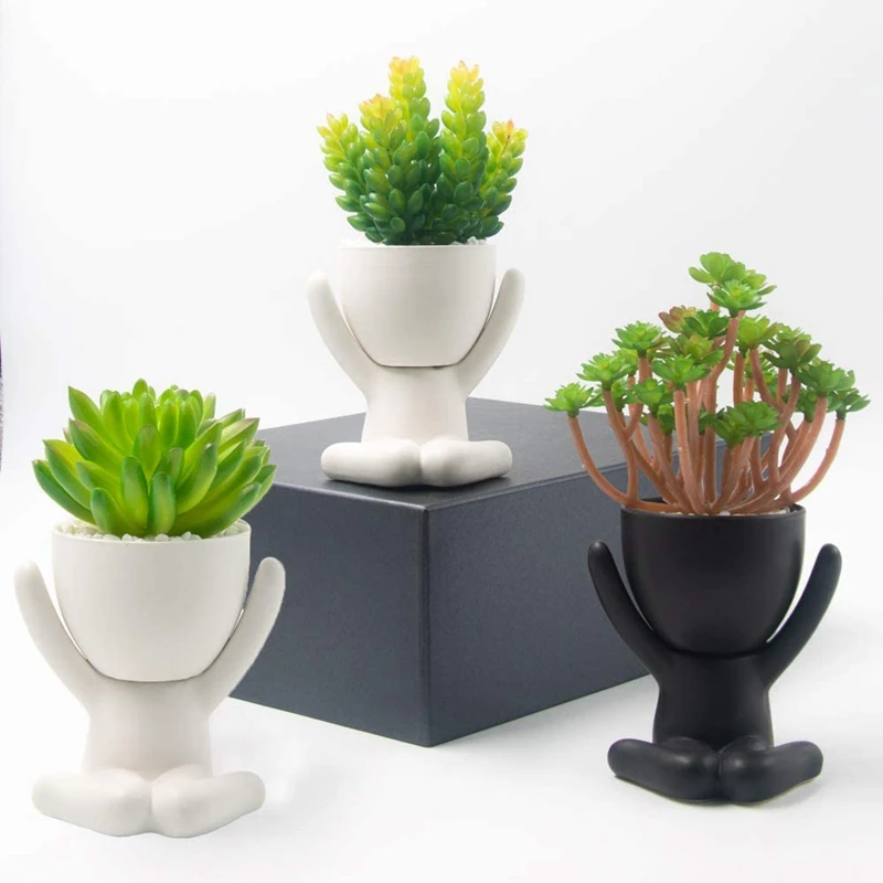 2 Pack Ceramic Succulent Plant Pot Human Shaped Small Flower Pots Mini Planters for Desktop Usage Home Decoration White + | Дом и сад