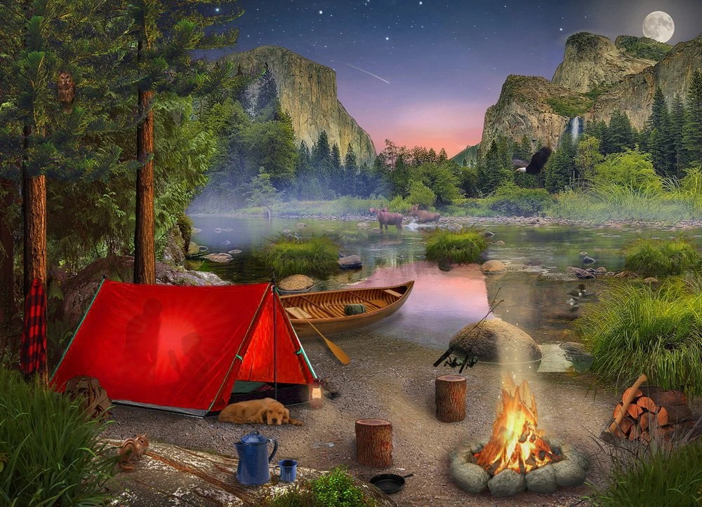 

JMINE Div 5D Camping Mountain River campfire Full Diamond Painting cross stitch kits art Scenic 3D paint by diamonds