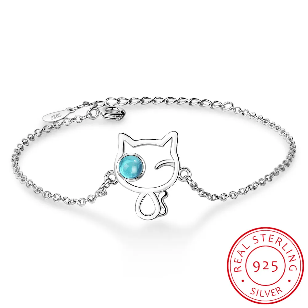 Милые регулируемые браслеты с синим кристаллом и котом стильные из