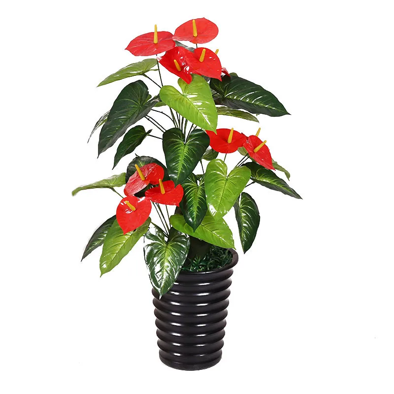 Decoraci&oacute;n de jard&iacute;n de 100cm, bons&aacute;i, plantas verdes, &aacute;rbol, flor falsa de pl&aacute;stico, simulaci&oacute;n de Anthurium, adornos de boda artificiales en maceta-5