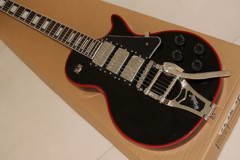 

Custom jazz Electric Guitar.black color top mahogany body guitarra.high quality 3 pickups gitaar.support customization.