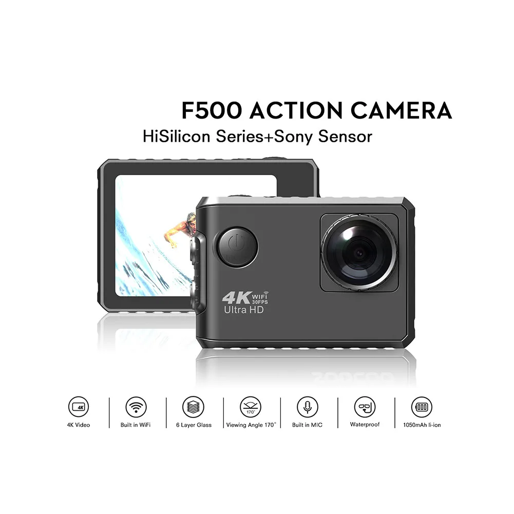 EastVita F500 4K wifi экшн Спортивная камера Ultra HD Водонепроницаемая подводная видеокамера HDMI lcd Спортивная камера r25 - Цвет: black