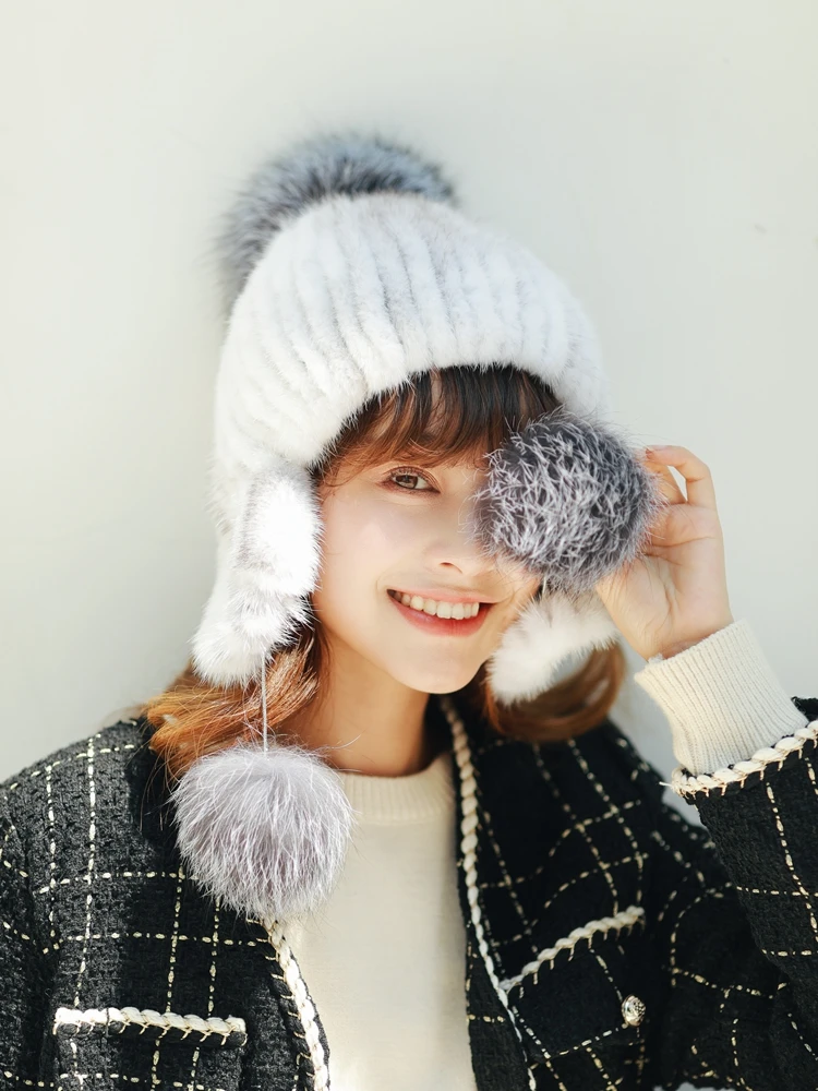 Женские новые меховые шапки на зиму шапка из натурального меха норки с помпоном