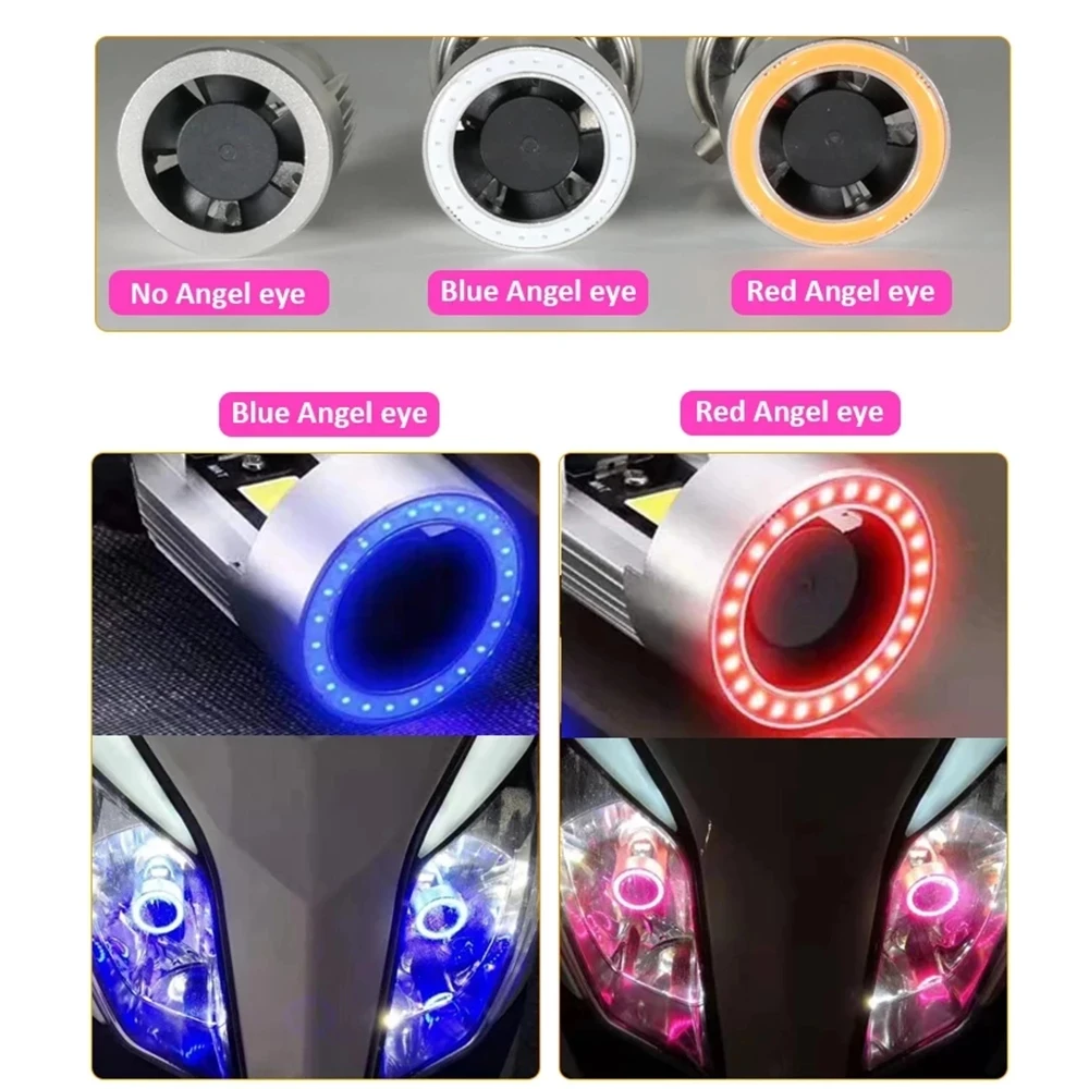 Red &amp Blue Angel Eye H4 LED Motorcycle Headlight BA20D H6 Scooter Bulb Light Accessories Motorbike DRL 12-80V Headlamp Lightings |